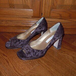 ANN MARINO BROWN CRUSHED VELVET PEEP TOE PUMPS 3 ½” HEELS SZ 9.5M